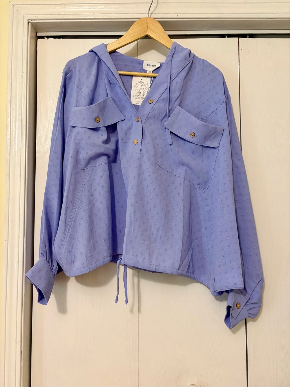 Eton Lavender Button-Front Hooded Utility Top